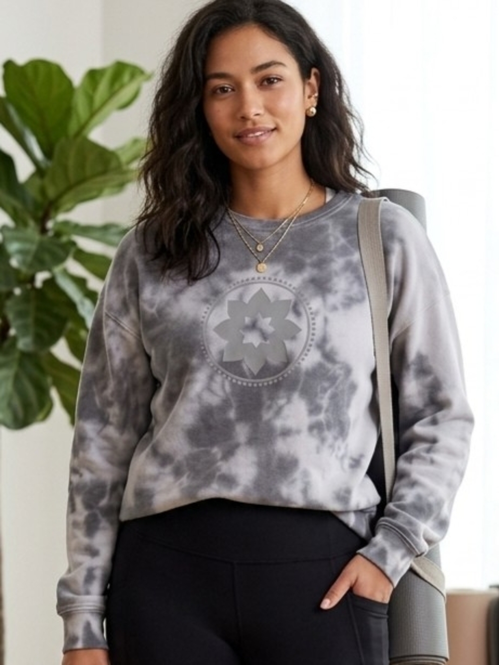 Club Pilates Grey Tie Dye Logo Sweatshirt Small Made in USA
